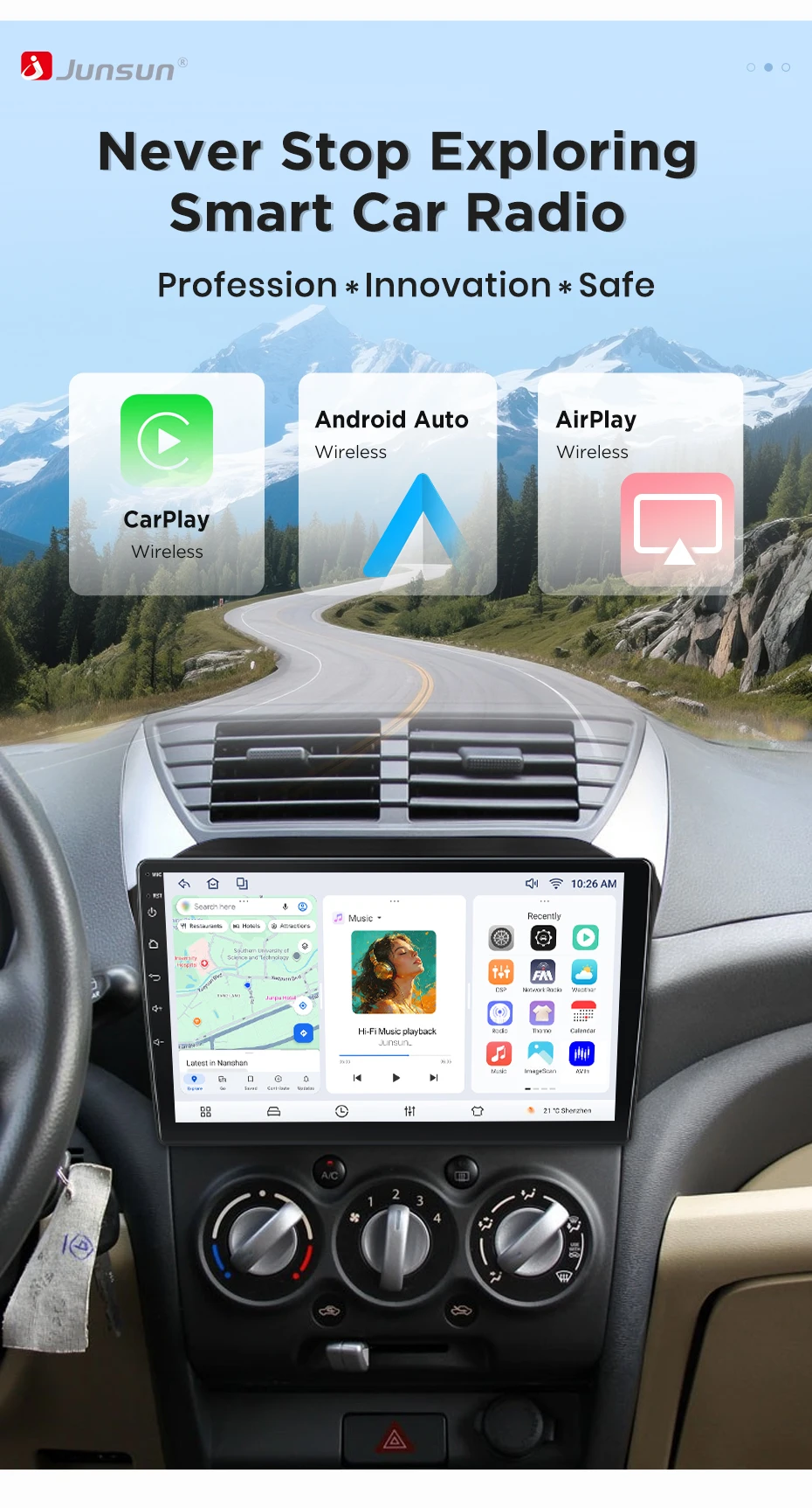 Junsun Wireless CarPlay Android Auto Autoradio für Suzuki Alto 2009-2016 Auto-Intelligentes System DSP SWC RDS GPS FM BT – Detail 1