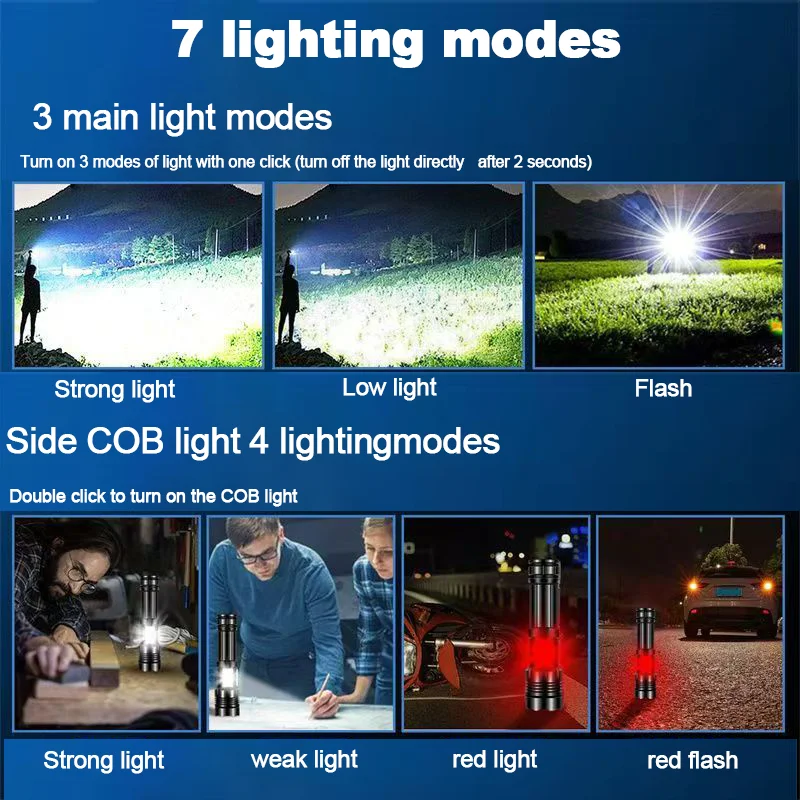 Most Powerful 100W Led Flashlight Type-c Rechargeable Torch Built-in 5000 Battery Zoom Spotlight Flashlight Super Bright Lantren