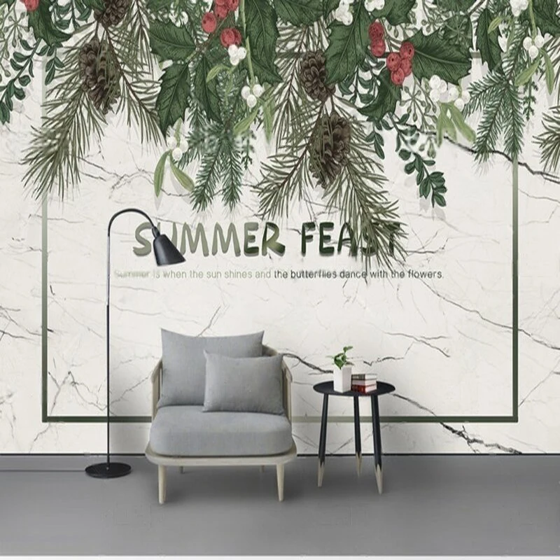 

Пользовательские настенные фотообои с рисунком скандинавского листа для гостиной и спальни, современные ботанические обои, фон, персонализированный домашний декор