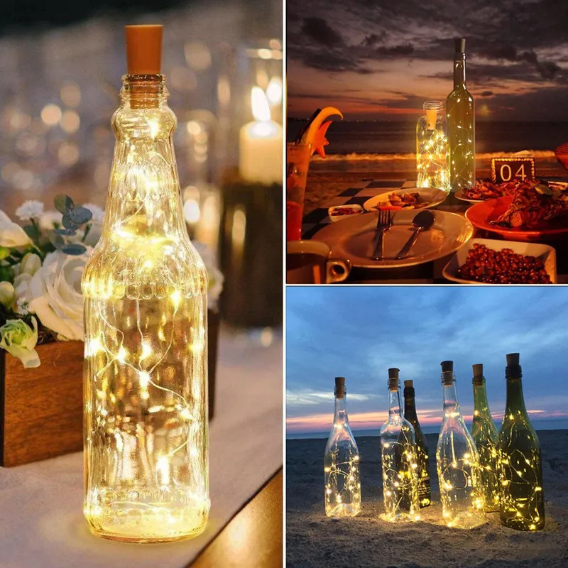 6pcs Bottle Light Battery Power LED Wine Bottle Cork Light String Fairy Christmas Garland for Bar Wedding Xmas Party Decoration