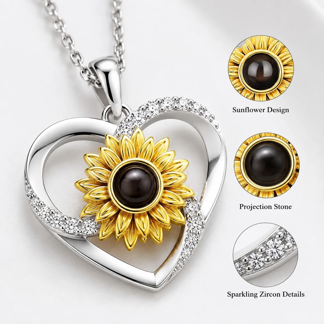 100 Languages Projection Pendant Sunflower Necklace For Women With Rose Gift Box Christmas Valentine Birthday Wedding Jewelry