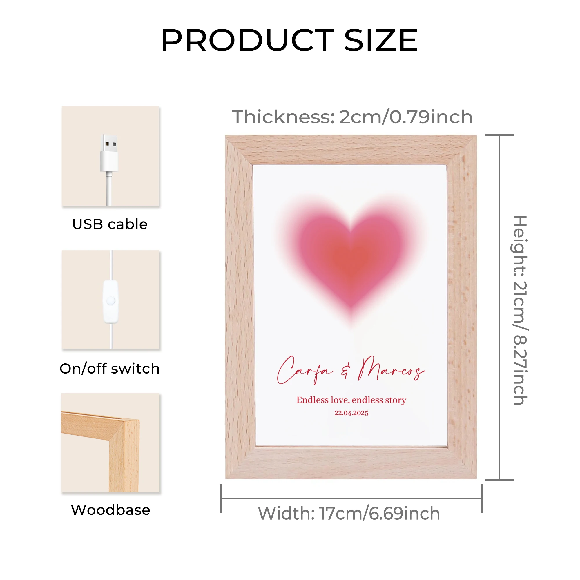 2D شقة مخصصة اسم الحب LED الاكريليك ضوء الليل إطار صور خشبي 21x17 سنتيمتر الكرتون الأطفال غرفة نوم الهدايا ديكور المنزل