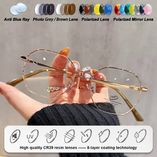 Imagen 2 del producto CLLOIO, nuevo diseño, gafas poligonales para miopía graduadas para ordenador para mujer, gafas fotocromáticas progresivas antirayos azules de alta calidad