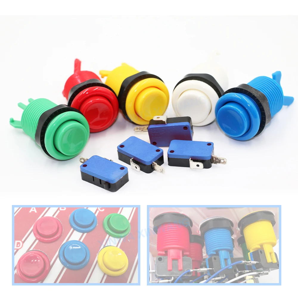 8pcs 28mm Happ Style American Push Button With Micro Switch Concave Cap For DIY Kit Arcade Button 30mm Hole Game Machine Parts