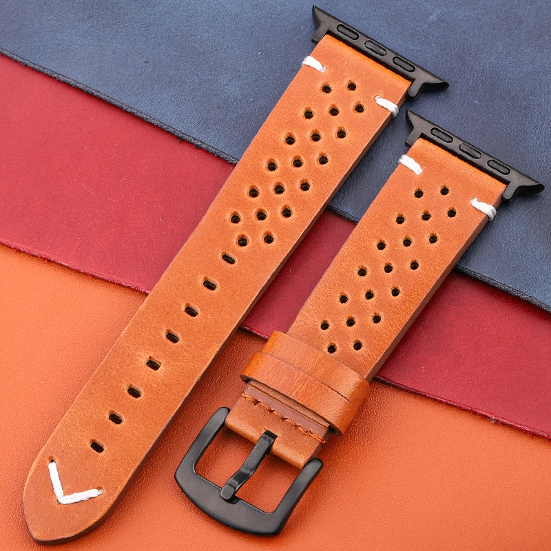 DUTRIEUX Armband Für Apple Uhr Band 44mm 45mm 40mm 41mm 42mm 38mm Öl Wachs Kuh lederband Frauen Männer Iwatch Serie 7 6 5 4 Se Gürtel 10