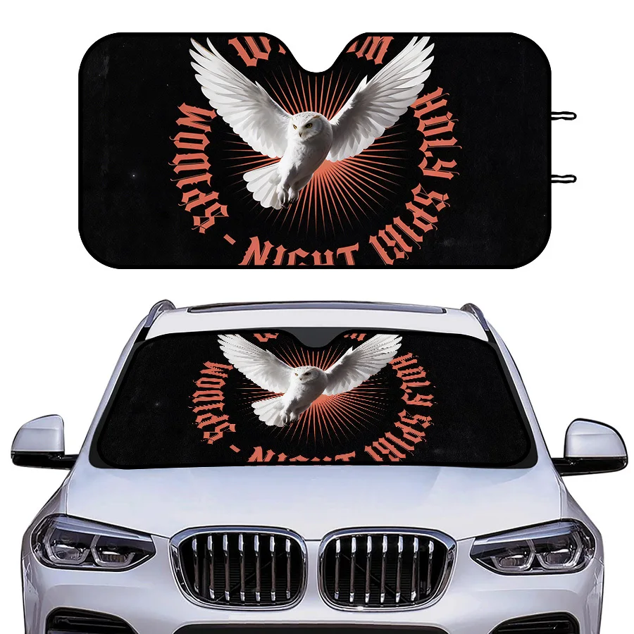 Multi-Functional Foldable Car Window Sun Shade, 3 Sizes, White Owl Design With Starry Black Background, For Windshield, Blocks S