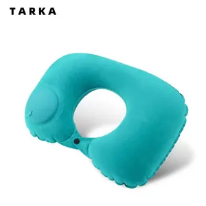 Almohada portátil de cuello inflable de Tarka Flocking se puede almacenar a sí mismo adecuado para acampar de viajes al aire libre para acampar 8 Mejores almohadas de sudadera con capucha de viajes de ventas - №7