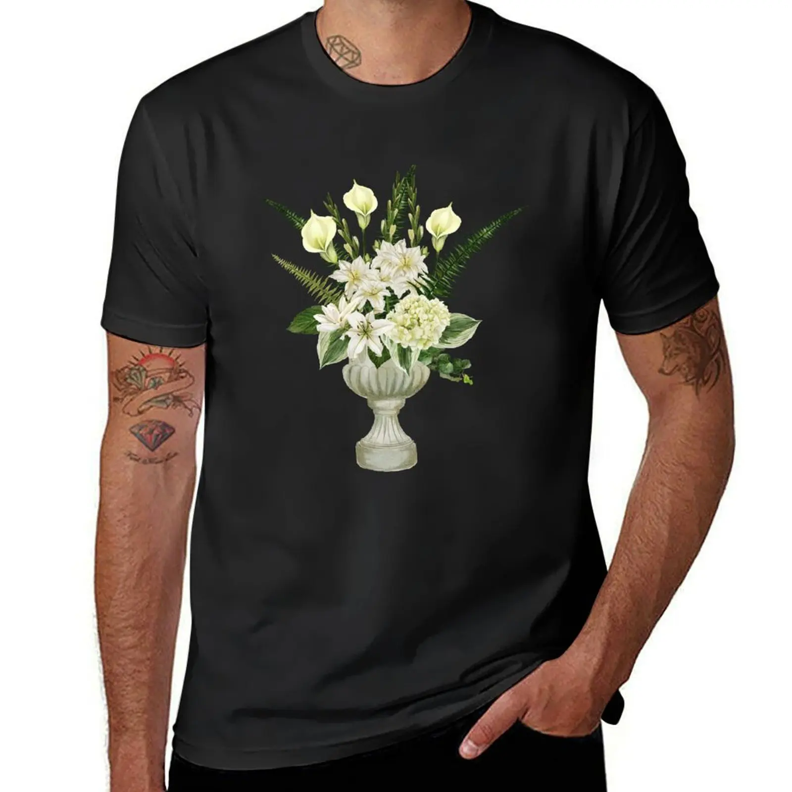 White flowers in vase T-Shirt sports fans customs design your own mens t shirts pack