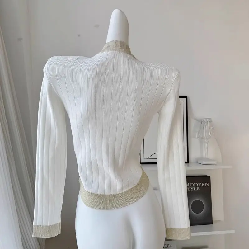 Spring Autumn Coat Slim Knitted Cardigan Women Metal Buttons Design Sweaters Soft Long Sleeve Tops Outerwear Chic Knitwear New
