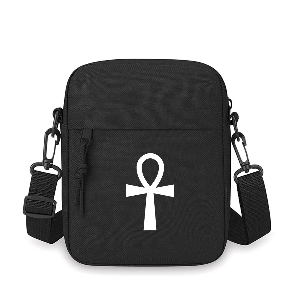 

White Egyptian ankh symbol of life Men Crossbody Bag Single Shoulder Women Cartoon Anime Film Printing Design Unisex
