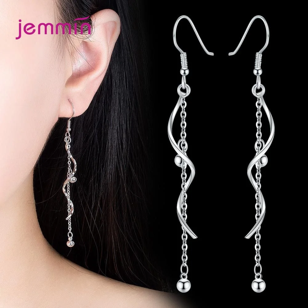 925 Sterling Silver Long Tassel Earrings Rotating Twisted Zircon Dangle Earing for Women Girl Wedding Party Fashion Jewelry Gift