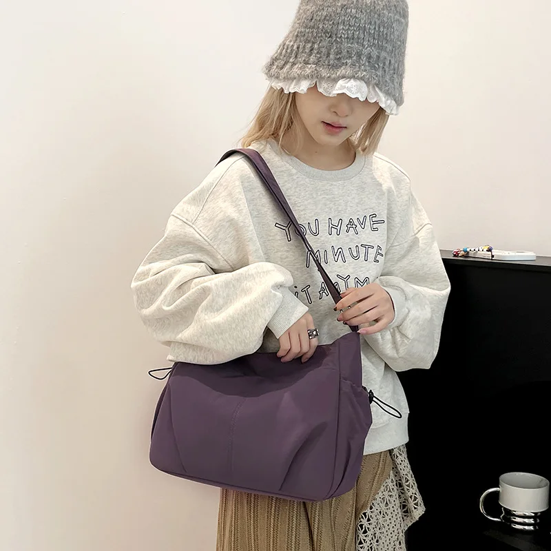 Simple Waterproof Nylon Women Crossbody Bags Large Capacity Lightweight Ladies Shoulder Bag Solid Color Multi-pocket Female Tote