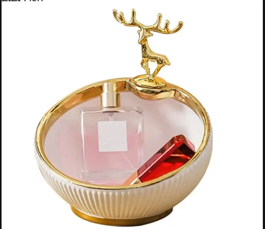 Golden Deer Decoration Ceramic Storage Container Fruit Plate Ashtray Home Living Room Jewelry Tray