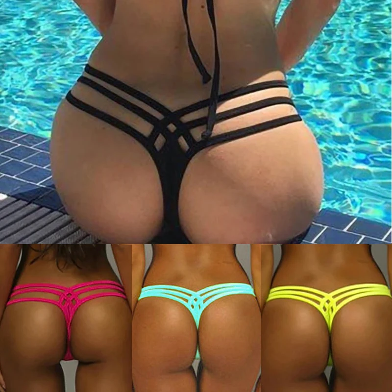 Cross Bandage Thong 2025 Solid Hot Sexy Bikini Bottom Women G-String Briefs Swimsuit Hollow Tanga Swimwear Beach swimming trunks