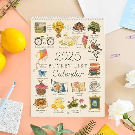 2025 Bucket List Calendar With Stickers 12 Month Wall Weekly Planner Daily Study Check-in Message With To-Do Lists And Notes