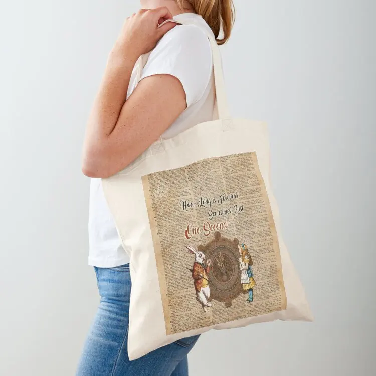 

Alice & White Rabbit Vintage Dictionary Art Quote Tote Bag female bag bags for women Cloth bags