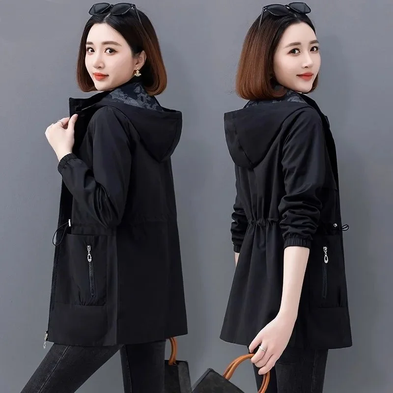 春秋の両面女性ジャケット 2025 新しいプラスサイズ 4XL ミッドレングスウインドブレーカー女性中年母親カジュアルコートトップス