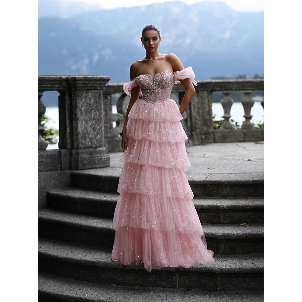 

MVOZEIN New Listing Luxurious Evening Dresses Crystal Layers Long Prom Dress Elegant Women's Wedding Party Attire Formal Gown