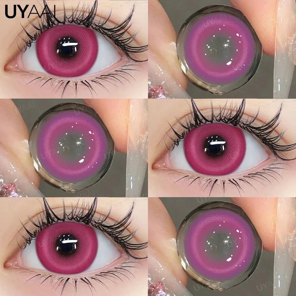UYAAI 1 Paar bunte Kontaktlinsen für Augen, blaues Auge, Anime-Cosplay-Linsen, lila farbige Linsen, rosa Y2K-Farbkon, rote Linse – Detail 5