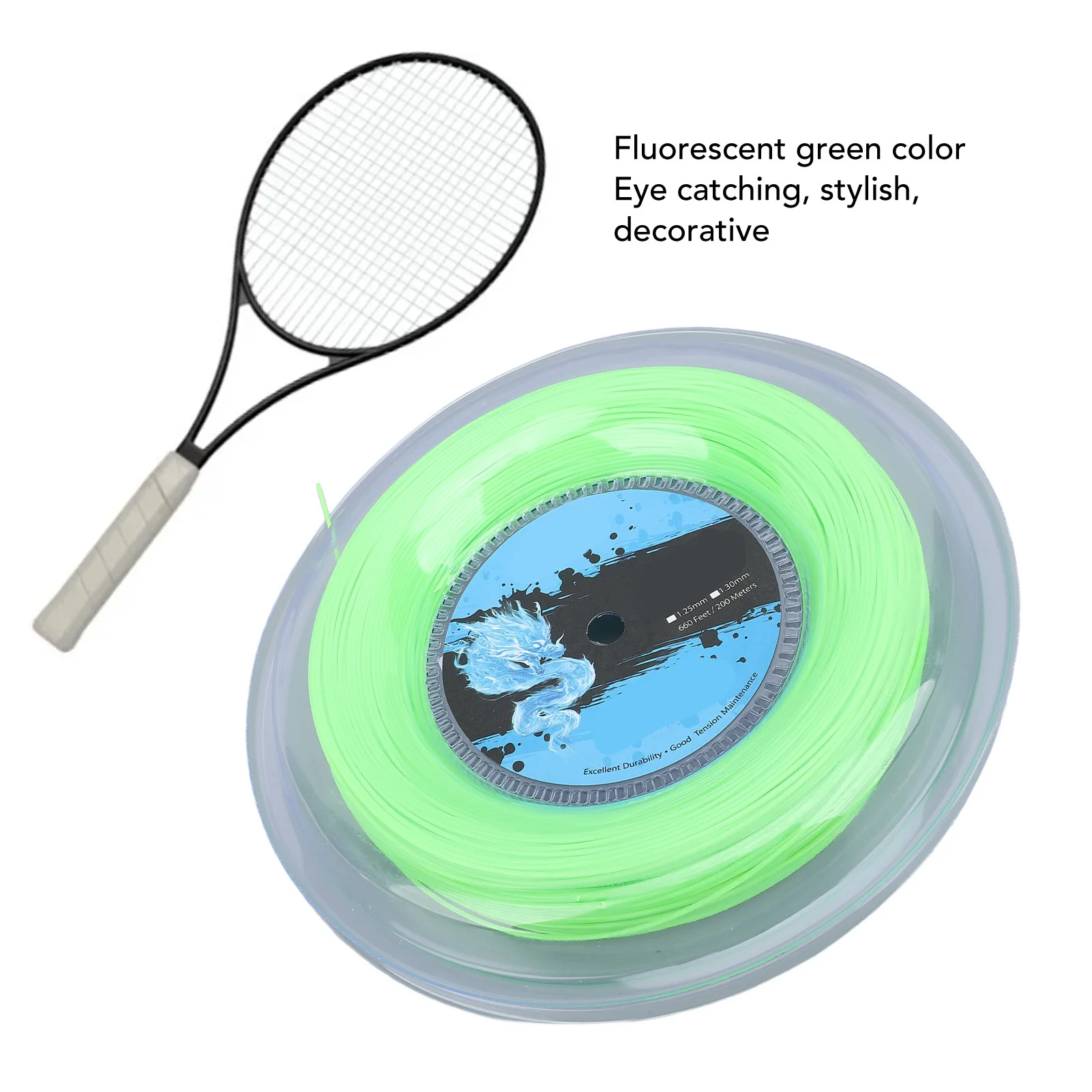 Reel Tennissaite Tennissaite Polyester 200 m Rolle Tennisschlägersaite für das Training Fluoreszierende grüne Tennissaitenrolle