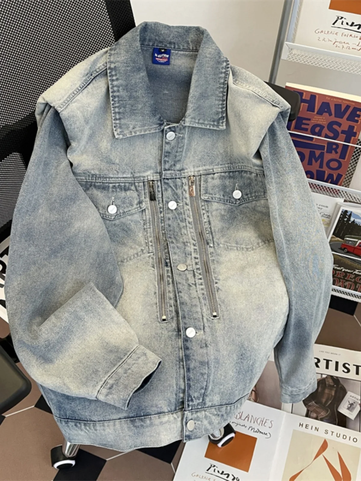 

Винтажная мужская джинсовая куртка Waed с подплечниками, свободного кроя, для весны и осени, повседневная рабочая одежда, классический американский стиль