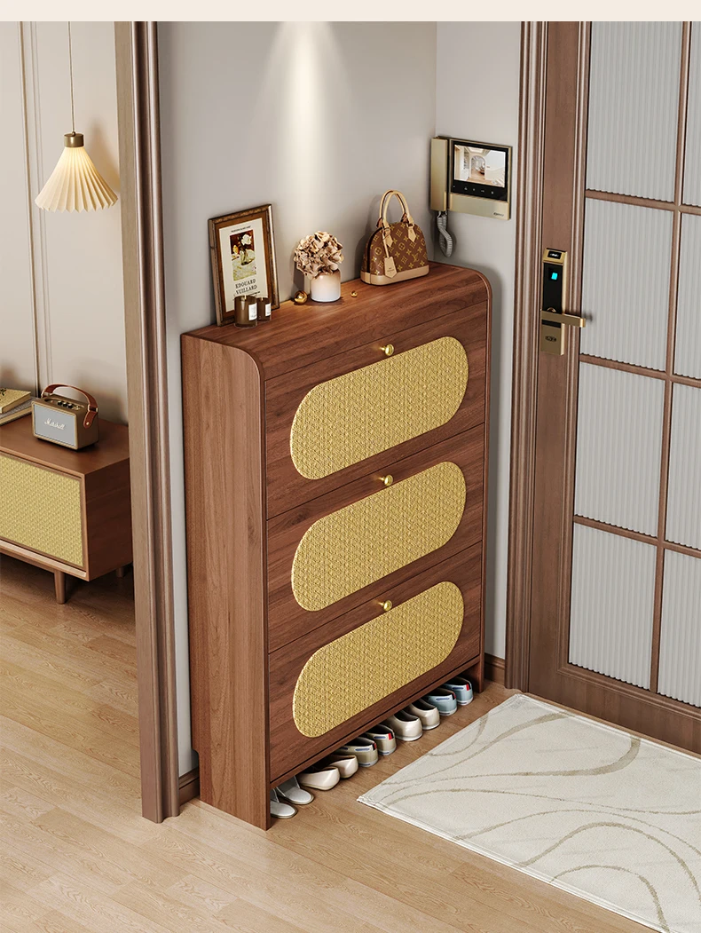 Medieval ultra-thin tipping bucket shoe cabinet at the door of the home, the new 2024 popular entrance cabinet integrated solid