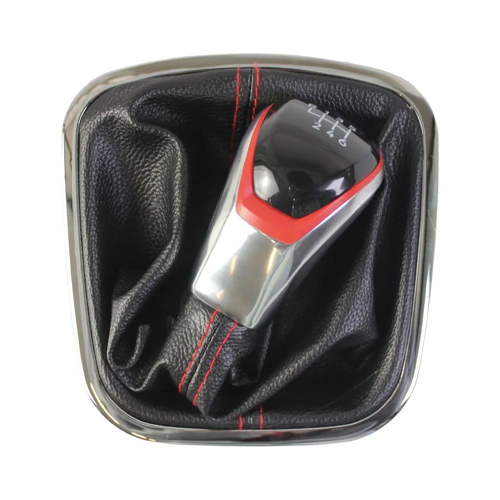 Perilla de palanca de cambios de coche de 5 velocidades y 6 velocidades con palanca de cambio de maletero de cuero PU cromado caja de cambios Manual para VW Polo 6R Polo Sedan 2010-2017