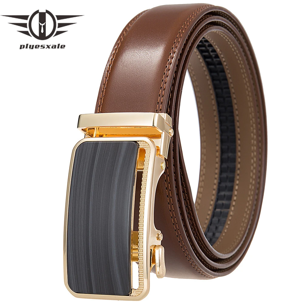 

Luxury Mens Leather Belts Brown Cowhide High Quality Business Ratchet Belt Metal Automatic Buckle Waist Strap Male Formal B48