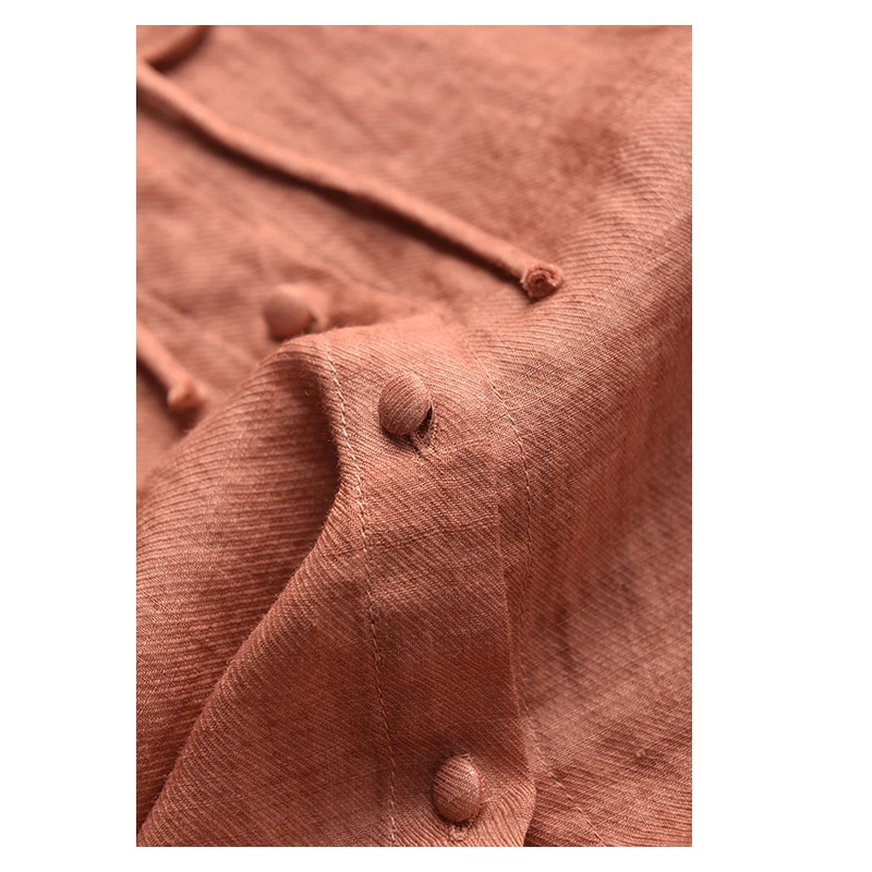 100% Natural Pure Linen Women's Shirt, Light Blue Black Ear Collar Lace-up Top, Elegant Women's Business Casual Spring Summer