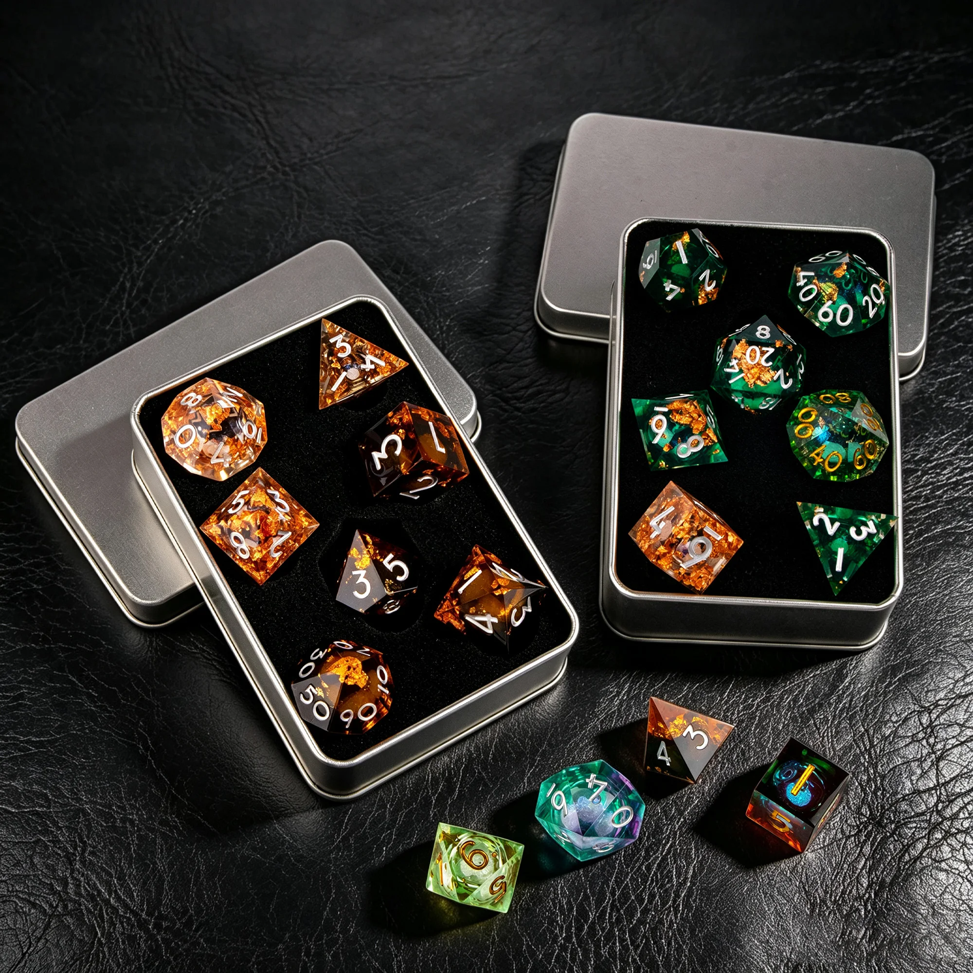 7PCS Polyhedral Dice Set Metal Resin Mixed Random Color DND Dice for RPG Tabletop Board Games