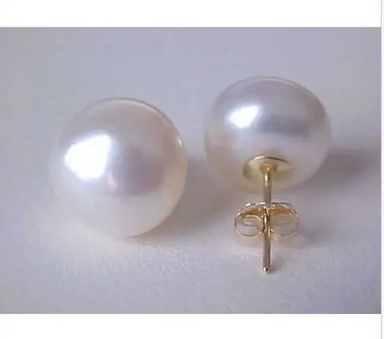 

Stunning AAA++ 12-11mm natural south sea white pearl stud earring14k/20