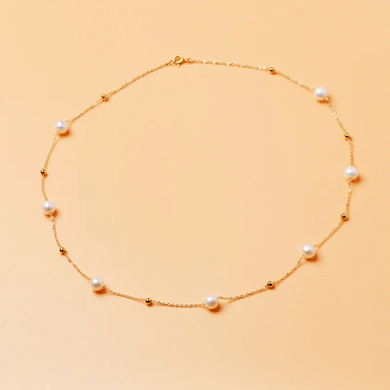 NYMPH Natural Freshwater Pearl  Necklace Fine Jewelry Near Round Shape Choker  Gold Filled Anniversary  Gift  x10013