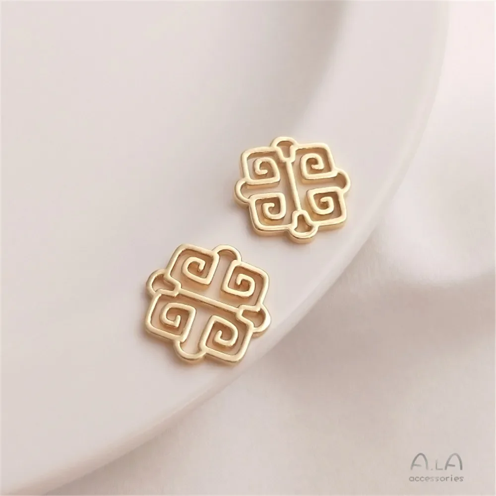 Colgante de oro de 14K chapado en cobre, tótem de flor hueca, doble colgante, pendientes diy, accesorios de pulsera