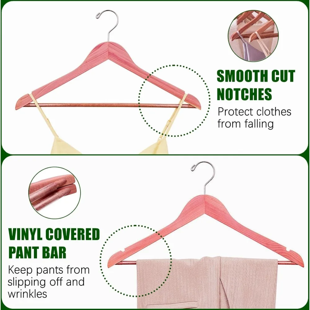 30 Pack American Red Cedar Hangers, Smooth Finish Wood Coat Hangers with Swivel Hook & Notches for Suit, Shirt, Dress, Jacket