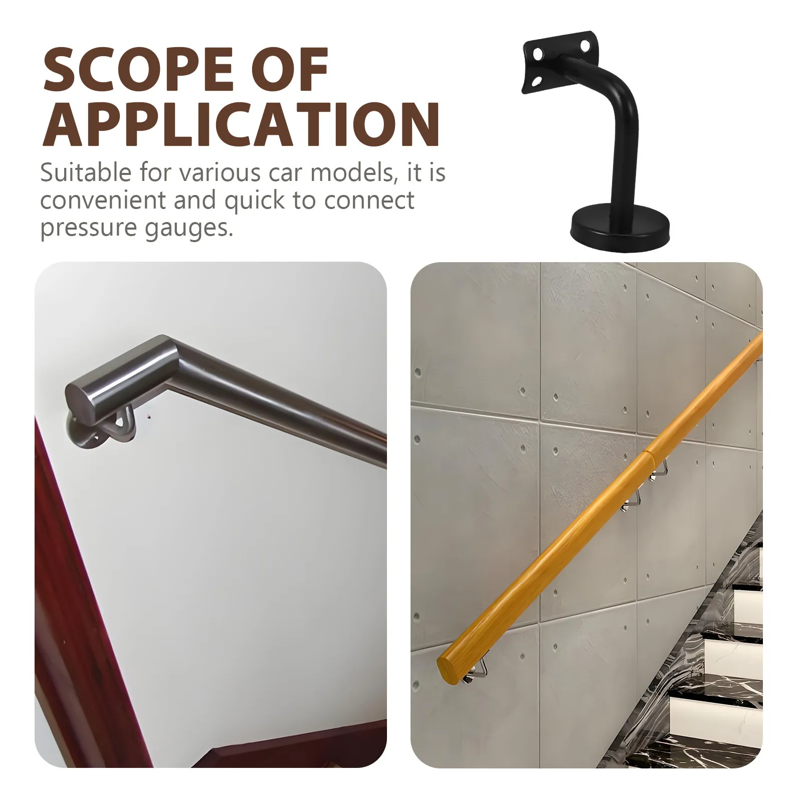 Stainless Steel Handrail Stair Railing Wood Halloween Christmas New Year Black Metal Bracket Black Finish Durable Material Wall