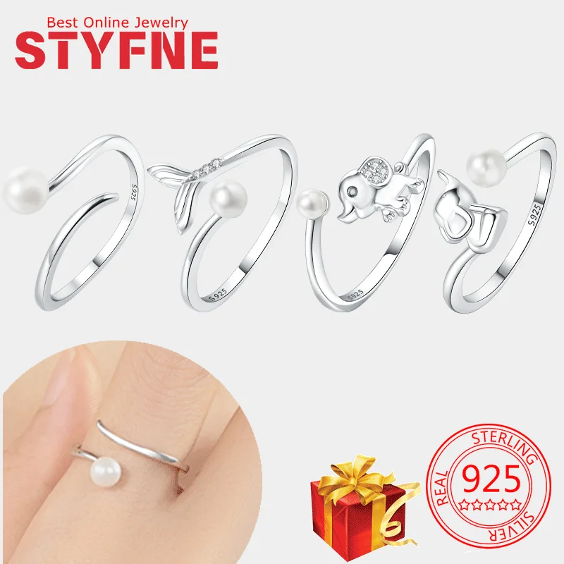 

Woman Rings 925 Sterling Silver Pearl Elephant Mermaid Tail Ring for woman Engagement DIY Jewelry With Gift Bag