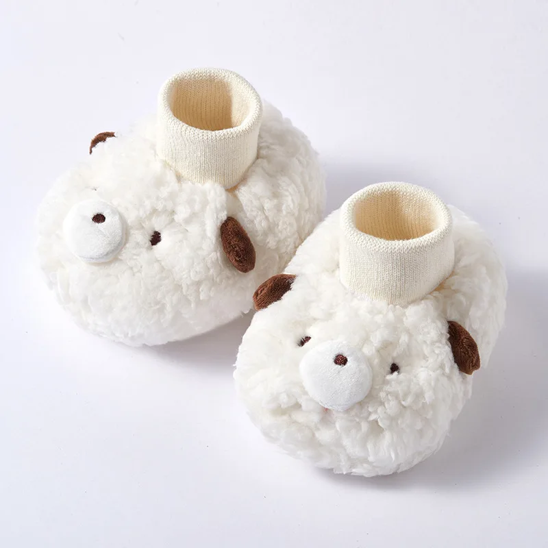 Baby Girls Boys Warm Shoes Winter Newborn Cartoon Animal Shoes Soft Soled Walking Socks Shoes Warm Fleece Foot Cover for 0-12M