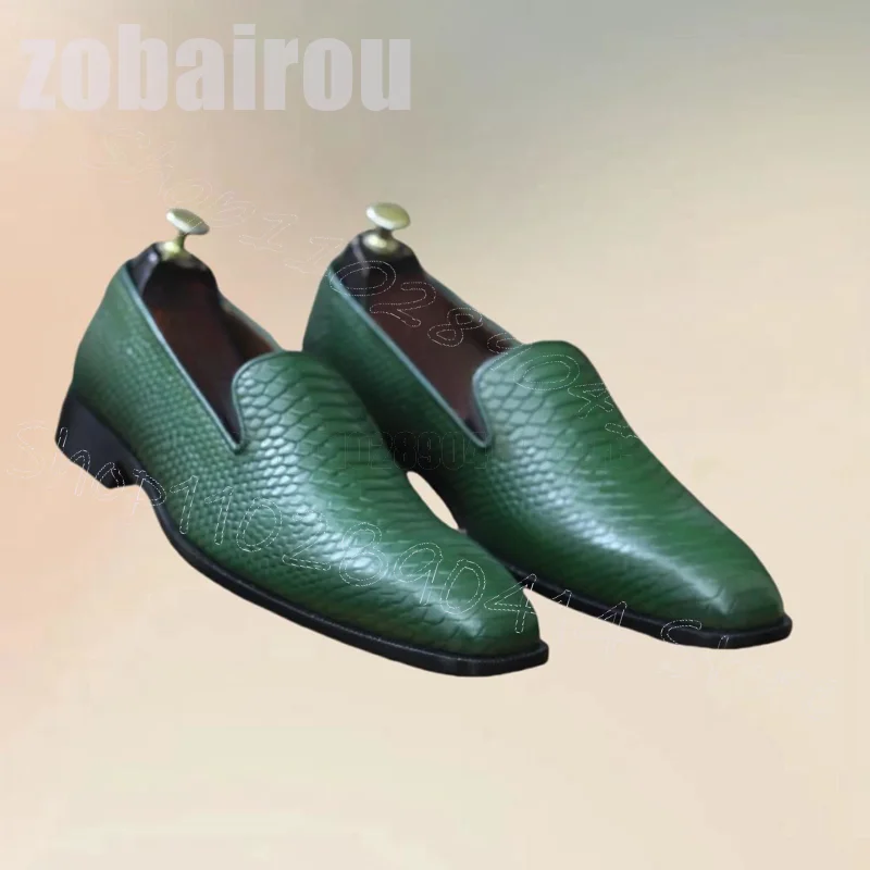 

Green Crocodile Print Square Toe Men Loafers Fashion Slip On Men Shoes Luxury Handmade Party Feast Office Dating Men Dress Shoes