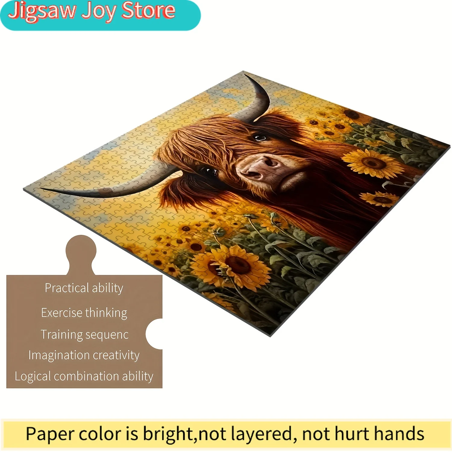 

1000pcs Jigsaw Puzzle for & Families - Highland Cattle & Sunflowers Art, Intermediate Challenge, Portable & Scratch-Resistant,