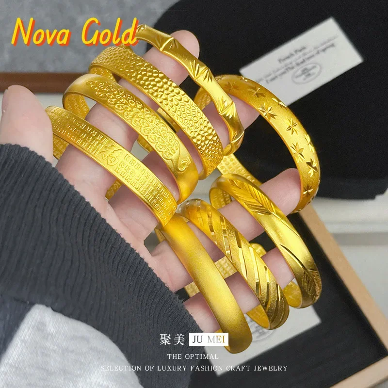 NovaGlod 9999 24K real gold ancient gold open high color blasting open heart bracelet