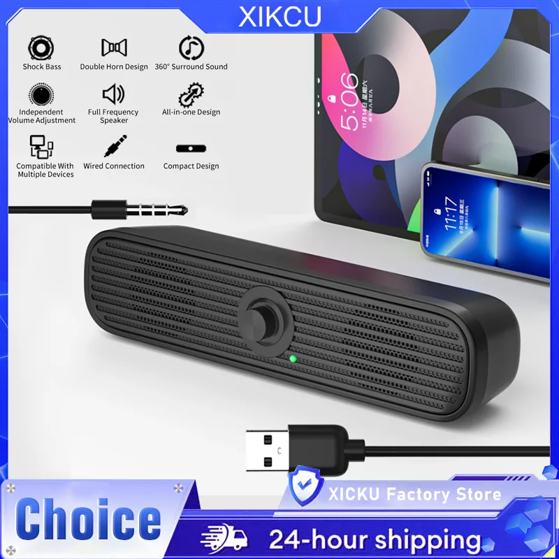 XICKU Surround Desktop PC Speaker Home Stereo 3.5Aux USB Soundbar System Computer TV Phone HIFI Subwoofer Wired Strong Bass