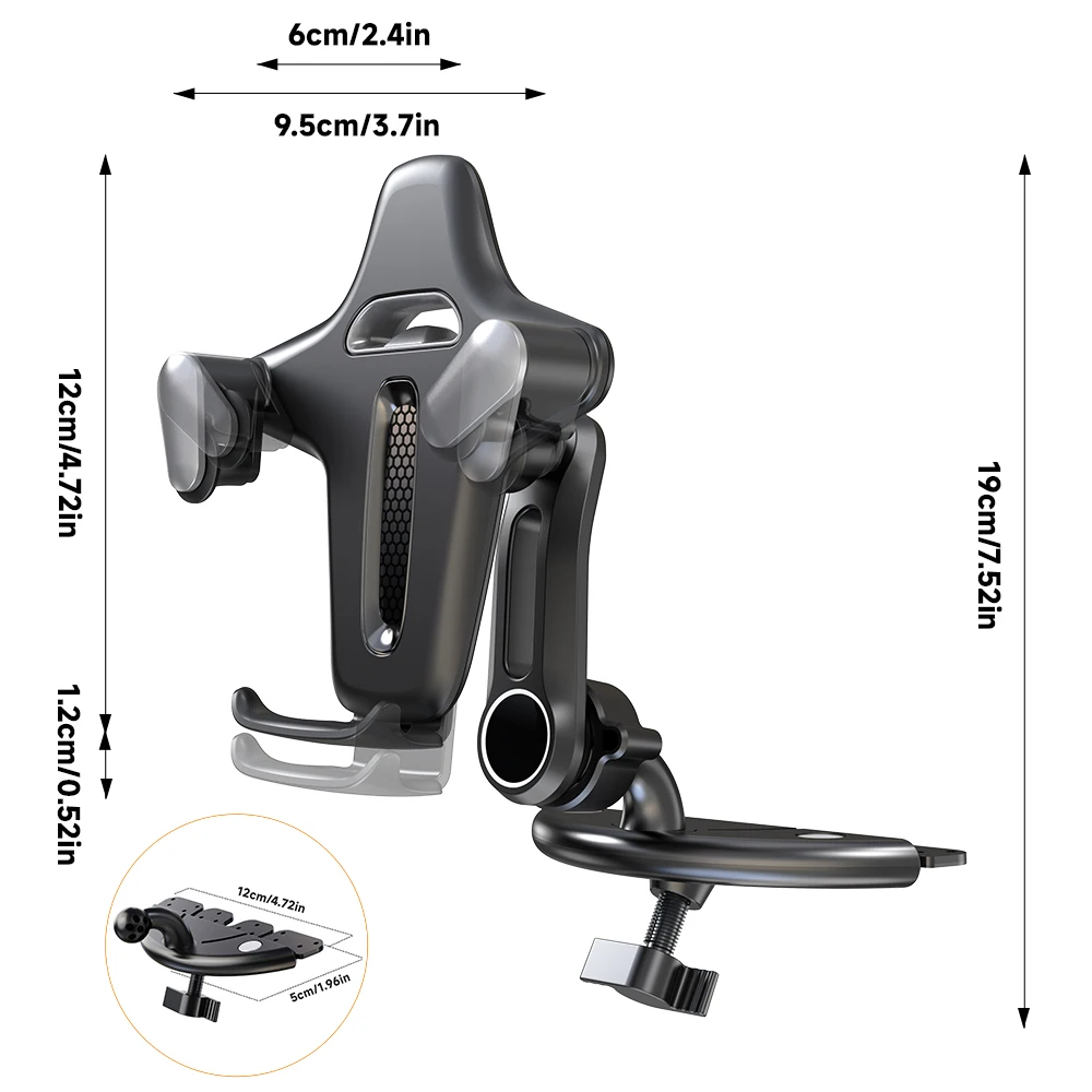 LRBH CD-Slot-Autohalterung für Smartphones – 360° verstellbar ° Drehbares Design mit verlängertem Metallarm und universeller Clip-Basis – Detail 3