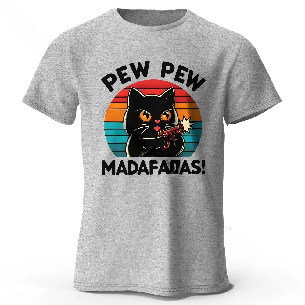 تي شيرت لطيف مطبوع عليه رسومات الشعار المبتكرة على شكل قطة 100% قطن، تي شيرت فائق النعومة برقبة دائرية وأكمام قصيرة للرجال والنساء