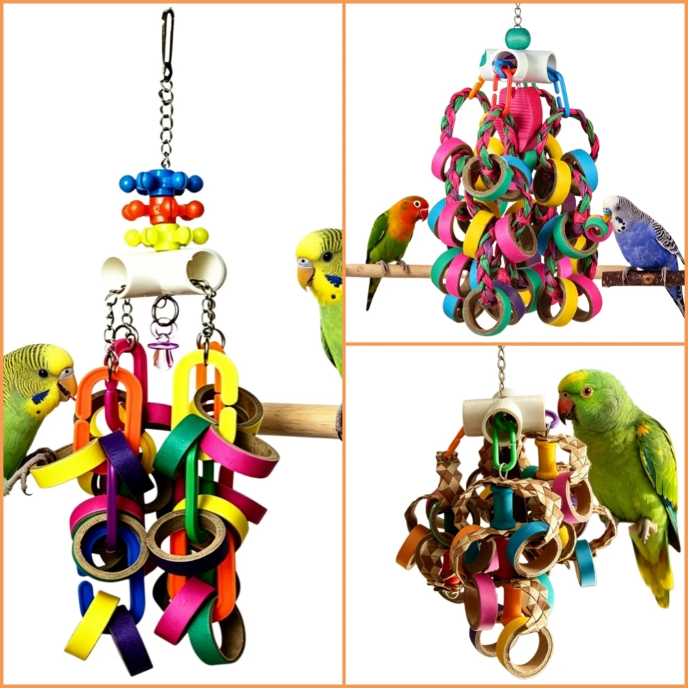 

3Pack Parrot Shredding Toys Set Colorful Paper Ring Foraging Chew Toys Hanging Bird Cage Enrichment Toys for Small Medium Parrot