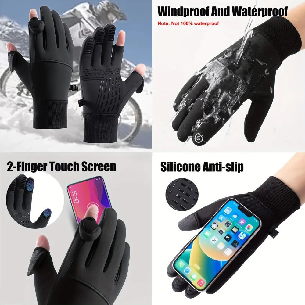 1Pair Unisex Non Slip  Screen Winter Gloves For Outdoor Sports, Riding, Skiing Hiking