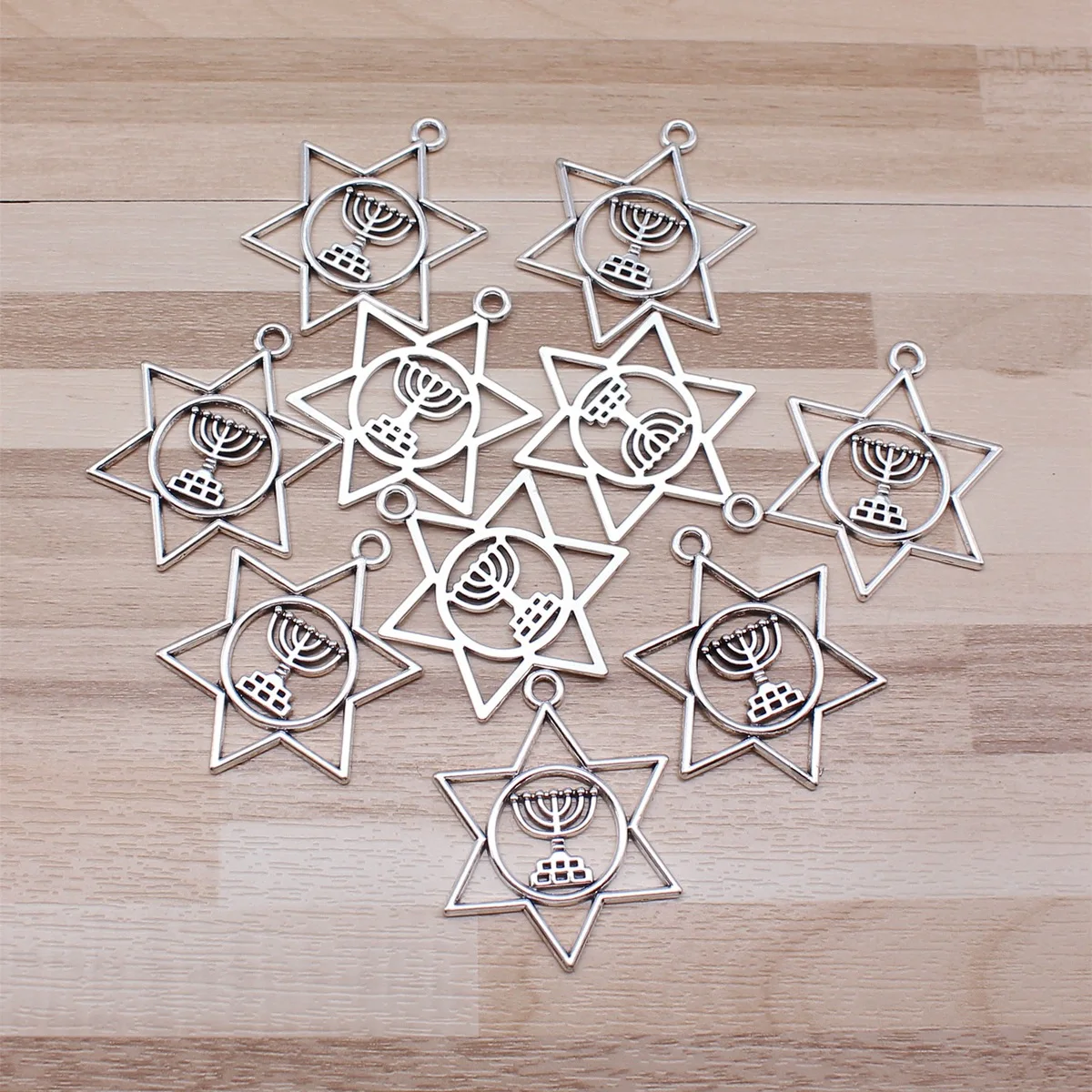 IFOCUS 10pcs/Lot Judaism Menorah Star Of David Charms For DIY Jewelry Making Zinc Alloy 39x32mm/1.54x1.26inch