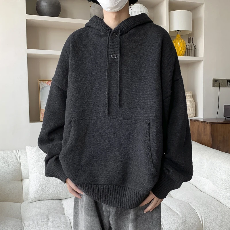 

Knitted Sweater Men Pullover Oversize Sweaters Male Winter Harajuku Casual Streetwear Solid Color Autumn Hip Hop Spliced D47