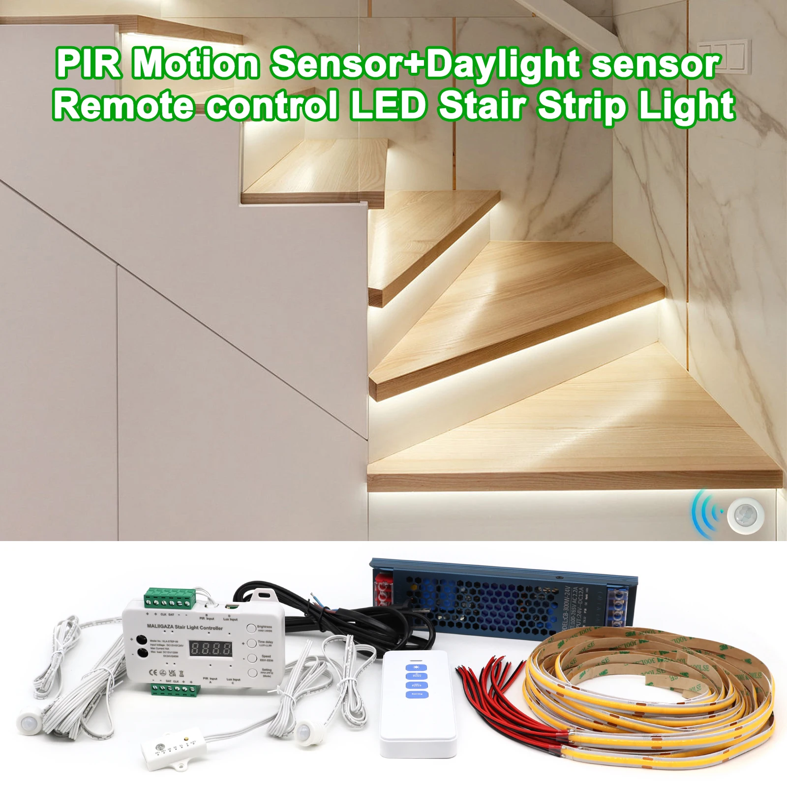 stair motion sensor night light daylight sensor indoor stair light iluminacao home stair 16 ou 20 passos com pir 01