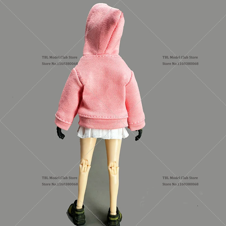 In Stock 1/12 Scale Female Soldier Casual Hooded Drawstring Pullover Solid Color Short Pleated Skirt For 6inch Action Figure