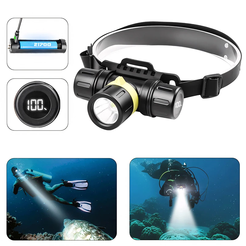 Linterna frontal LED profesional para buceo, 1000LM, 50M, bajo el agua, IPX8, proyección de buceo impermeable, linterna 18650/21700